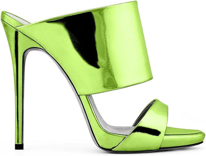 Thick Strap Metallic Slip-On Stiletto Sandals