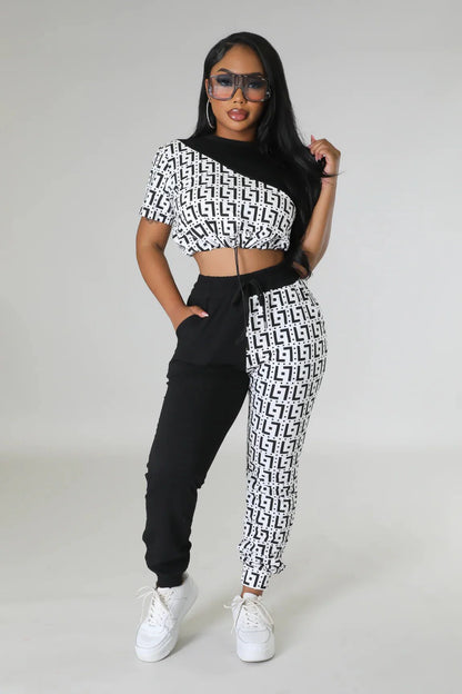 Tiana Days White Pant Set with Crop Top and Drawstring Pants