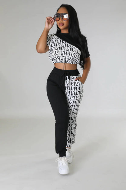 Tiana Days White Pant Set with Crop Top and Drawstring Pants