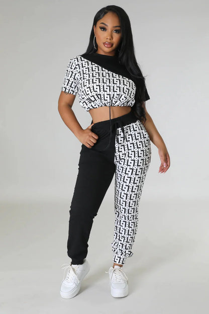 Tiana Days White Pant Set with Crop Top and Drawstring Pants