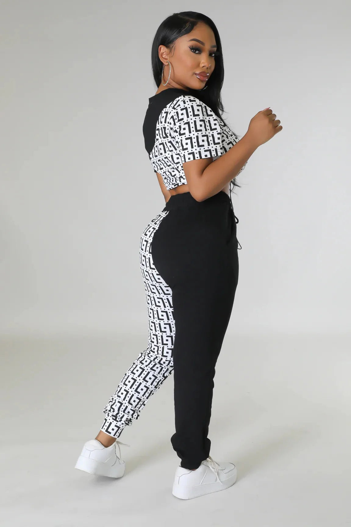 Tiana Days White Pant Set with Crop Top and Drawstring Pants
