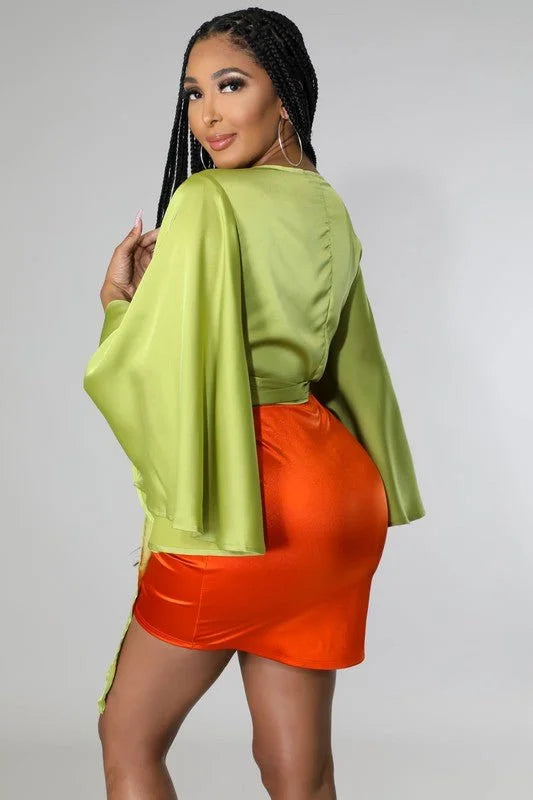 Tie Front Satin  Blouse (Kiwi)