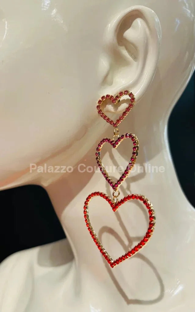 Trilove Earring Hanging Hearts (RED)