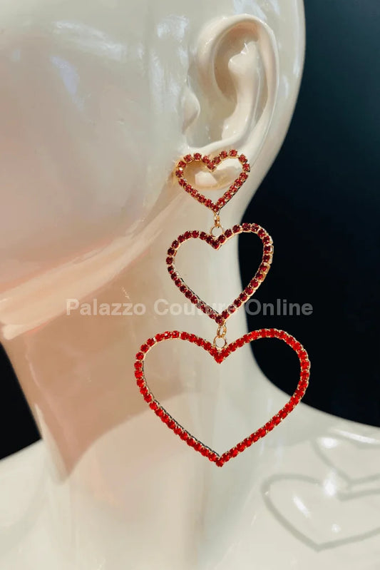 Trilove Earring Hanging Hearts (RED)