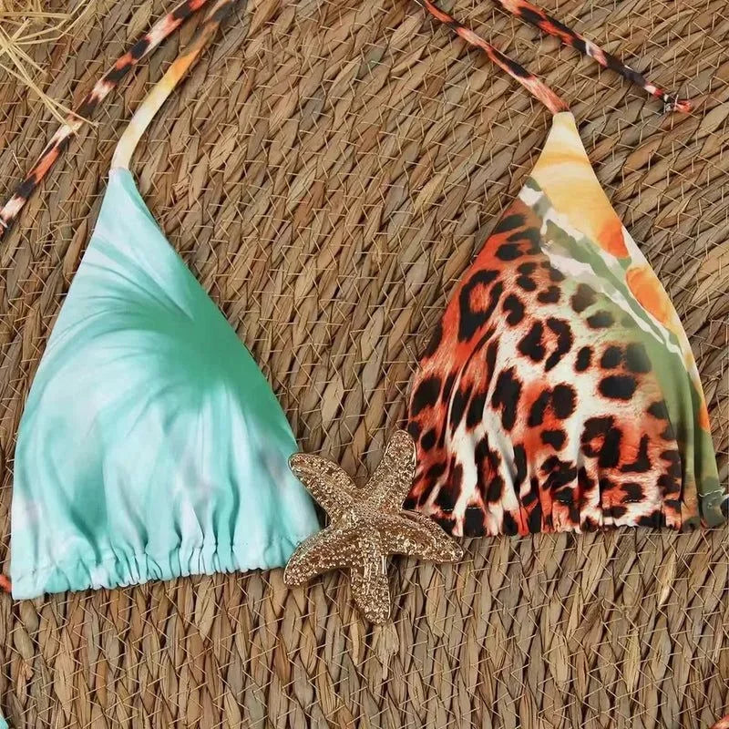 Tropic Wild 3-Piece Bikini & Skirt Set - Blue Multi Print