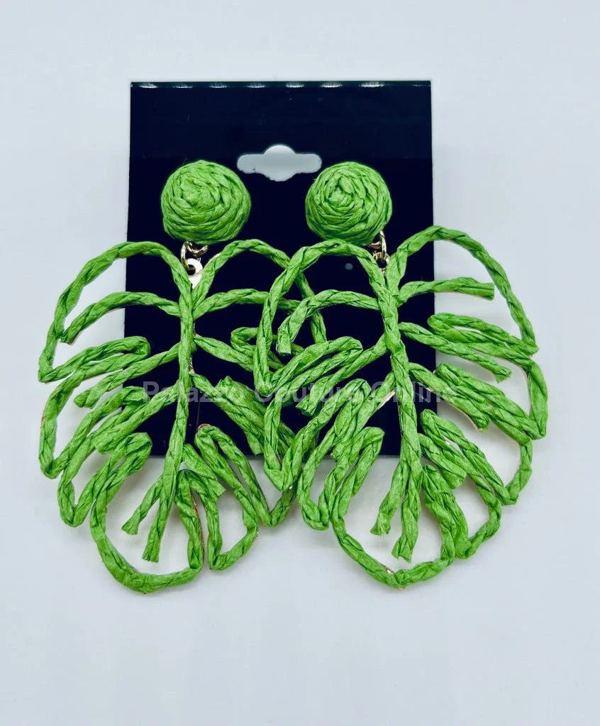 Tropika Green Statement Earrings – Leaf Design