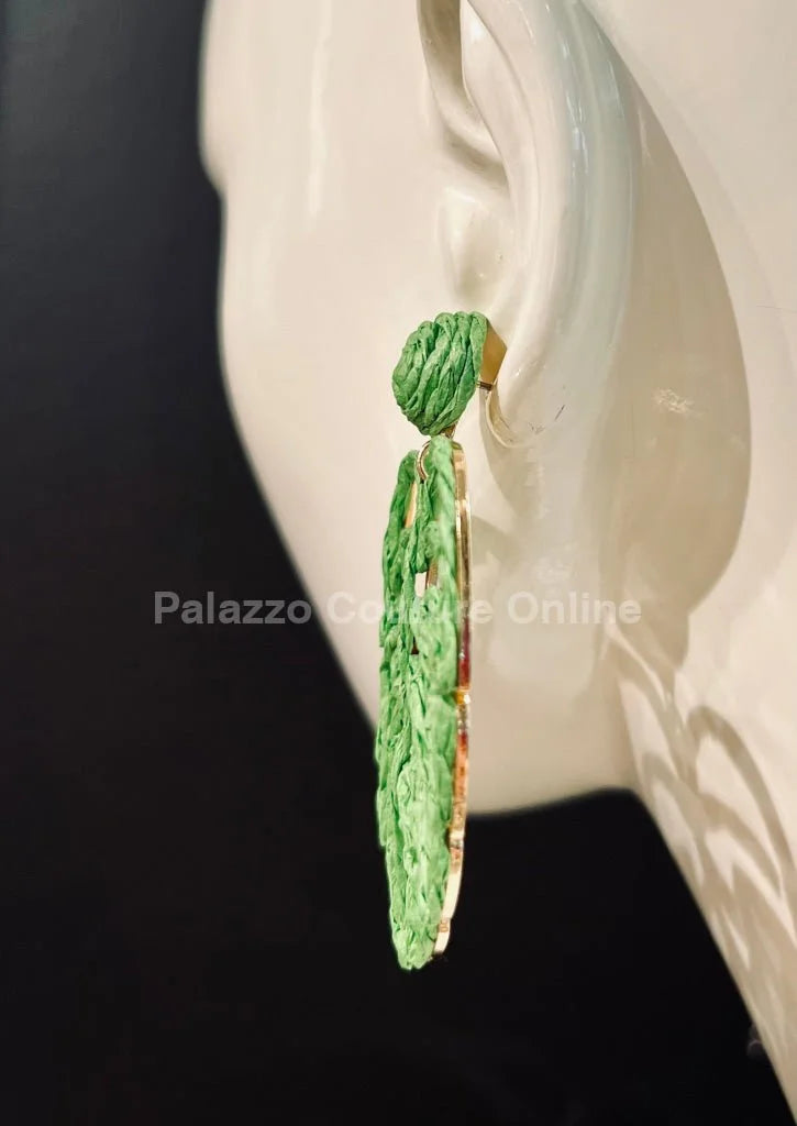 Tropika Green Statement Earrings – Leaf Design