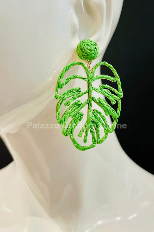 Tropika Green Statement Earrings – Leaf Design
