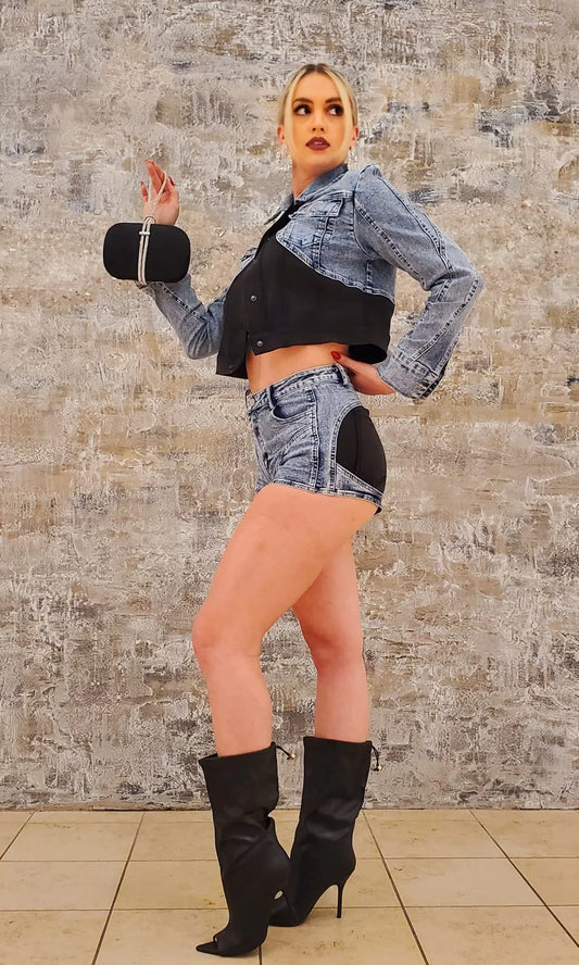True Icon Short Set (Denim/Black)