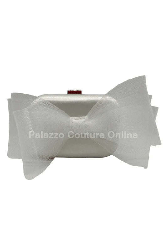 Tull Bow White Satin Clutch Purse