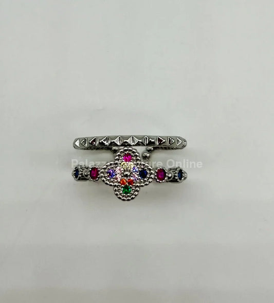 Tutti-frutti Clover Layered Open Ring (Silver)
