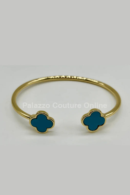 Twin Clover Tales Bangle Bracelet (Turquoise)