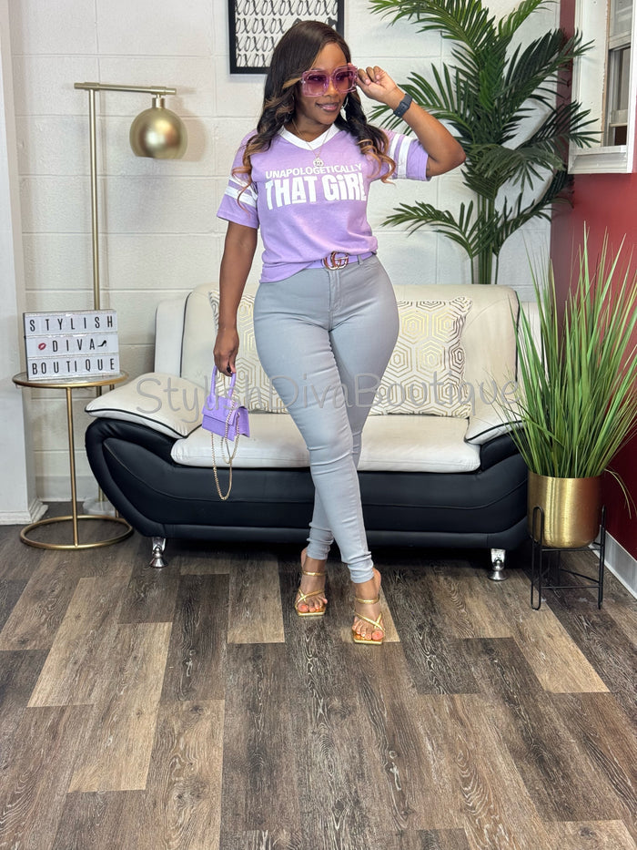 Unapologetically THAT GIRL Varsity Tee (Lavender)