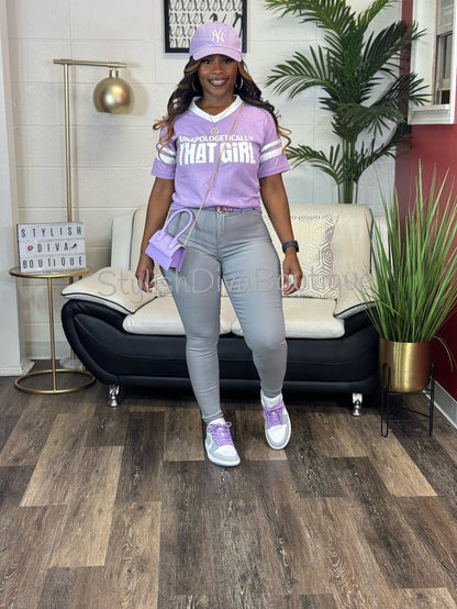 Unapologetically THAT GIRL Varsity Tee (Lavender)