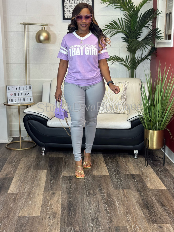 Unapologetically THAT GIRL Varsity Tee (Lavender)
