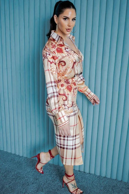 Urban Floral Plaid Skirt Set – Modern Elegance with Floral Flair
