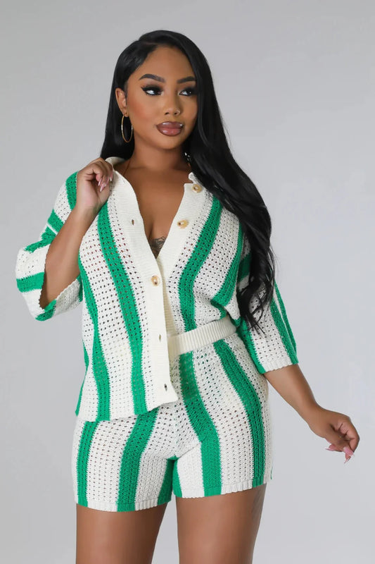 Vacation Mood  Shorts Set (Green)