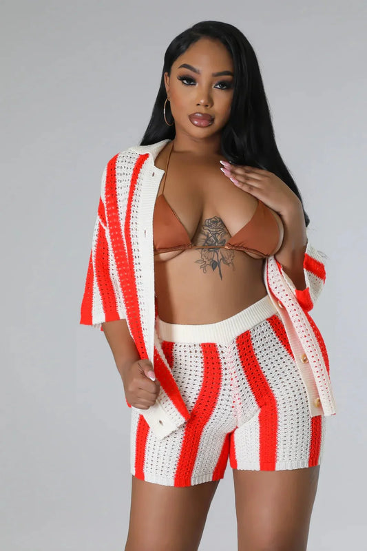 Vacation Mood  Shorts Set (Orange)