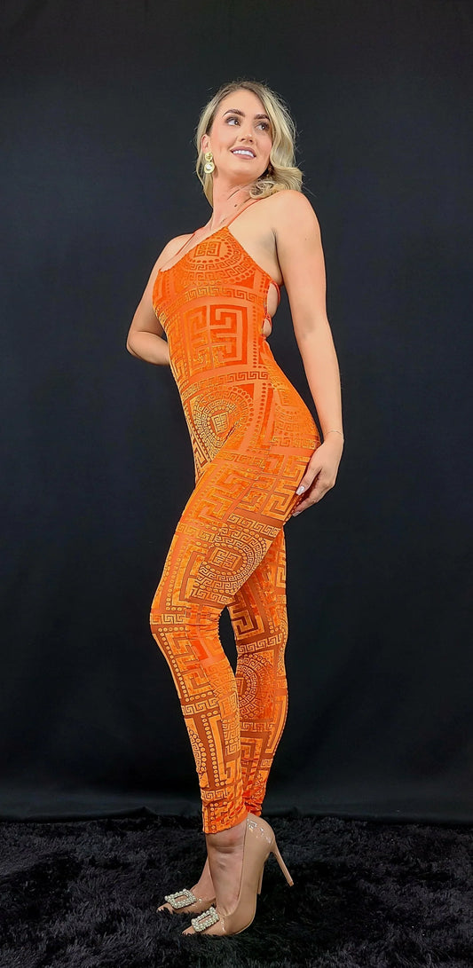 Velvet Mesh Jumpsuit – Next Destination Velvet Mesh Jumpsuit (Orange)