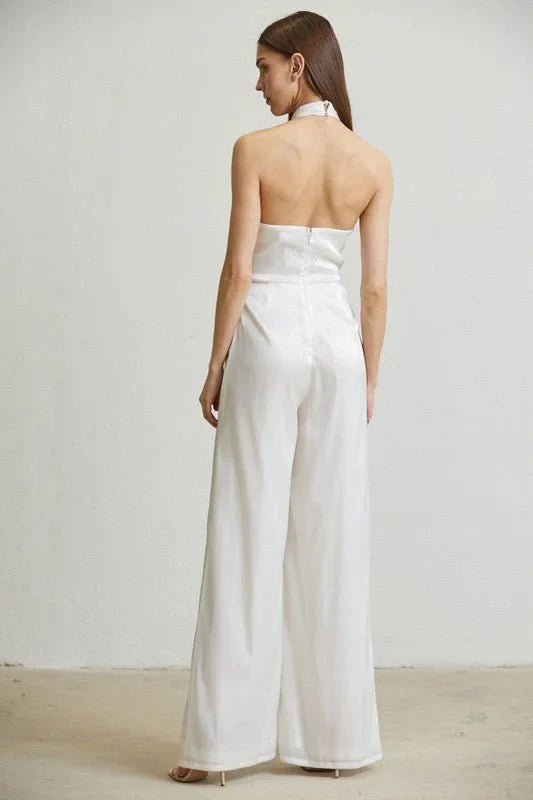White Embellished Halter Jumpsuit