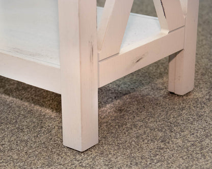 White Finished Side Table W/ Espresso Wood Table Top