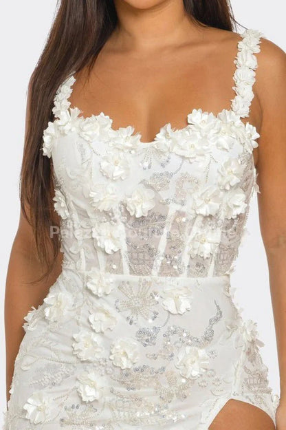 White Floral Sequin Gown – Enchanted Blossom Maxi