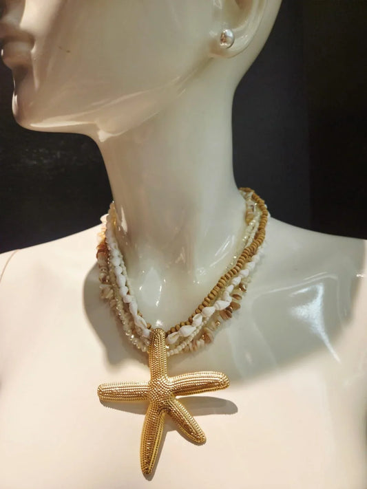 White Gold Layered Starfish Necklace Luxe