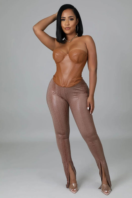 Wild Tamer Faux Leather Corset with Sweetheart Neckline