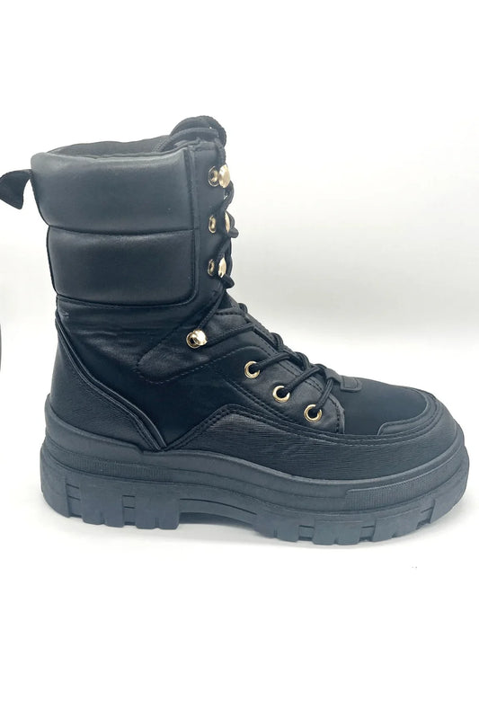 Winter Princess Kate Black Lace Boots with Chunky Platform Sole