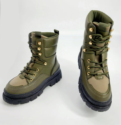 Winter Princess Kate Combat Boots (Olive)