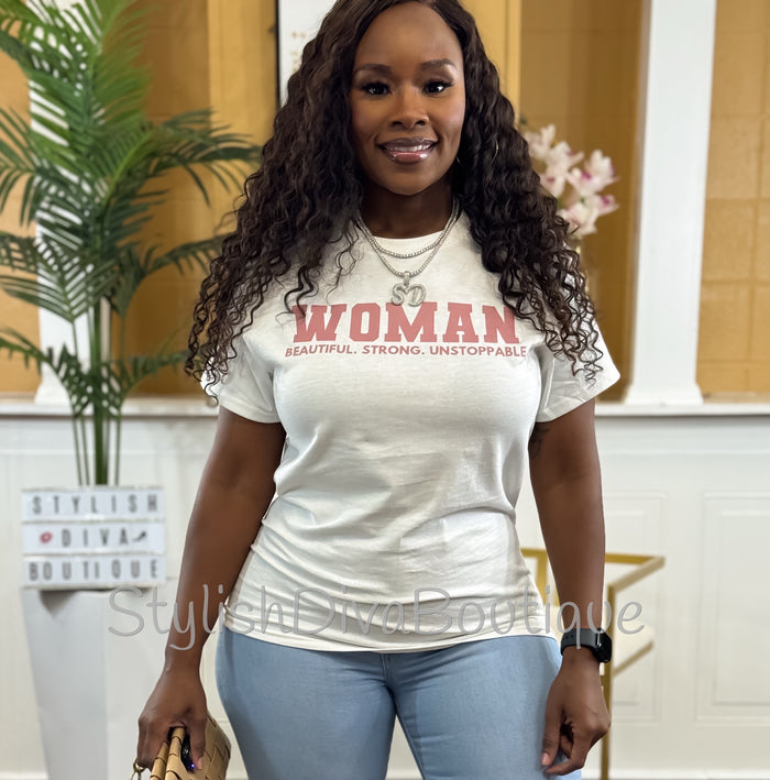 WOMAN Graphic Tee (Mauve Print)