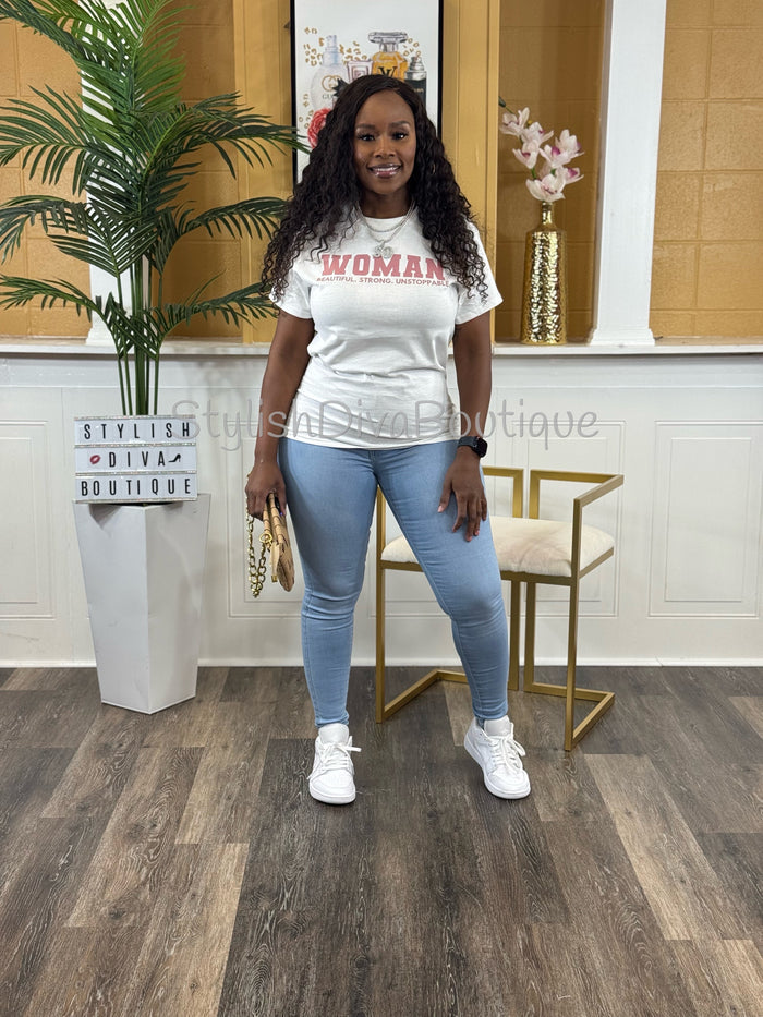 WOMAN Graphic Tee (Mauve Print)