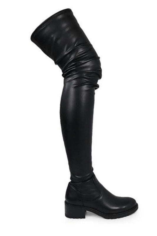 Women’s Platform Thigh High Boots with Stretchy Fit (Black)