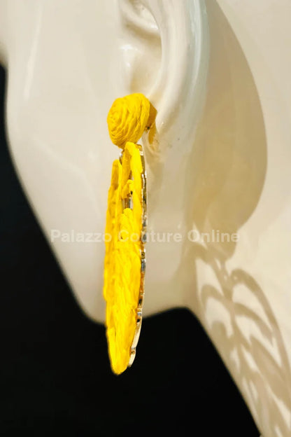 Yellow Statement Earrings – Leaf Design