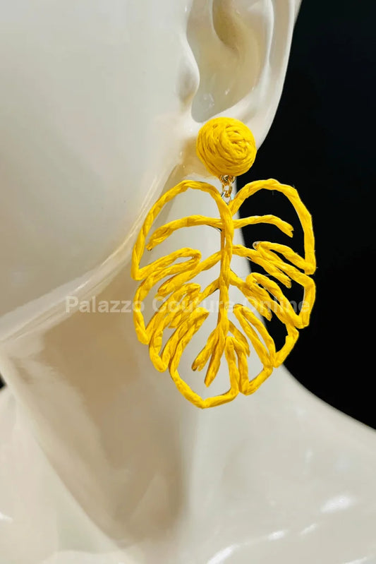 Yellow Statement Earrings – Leaf Design